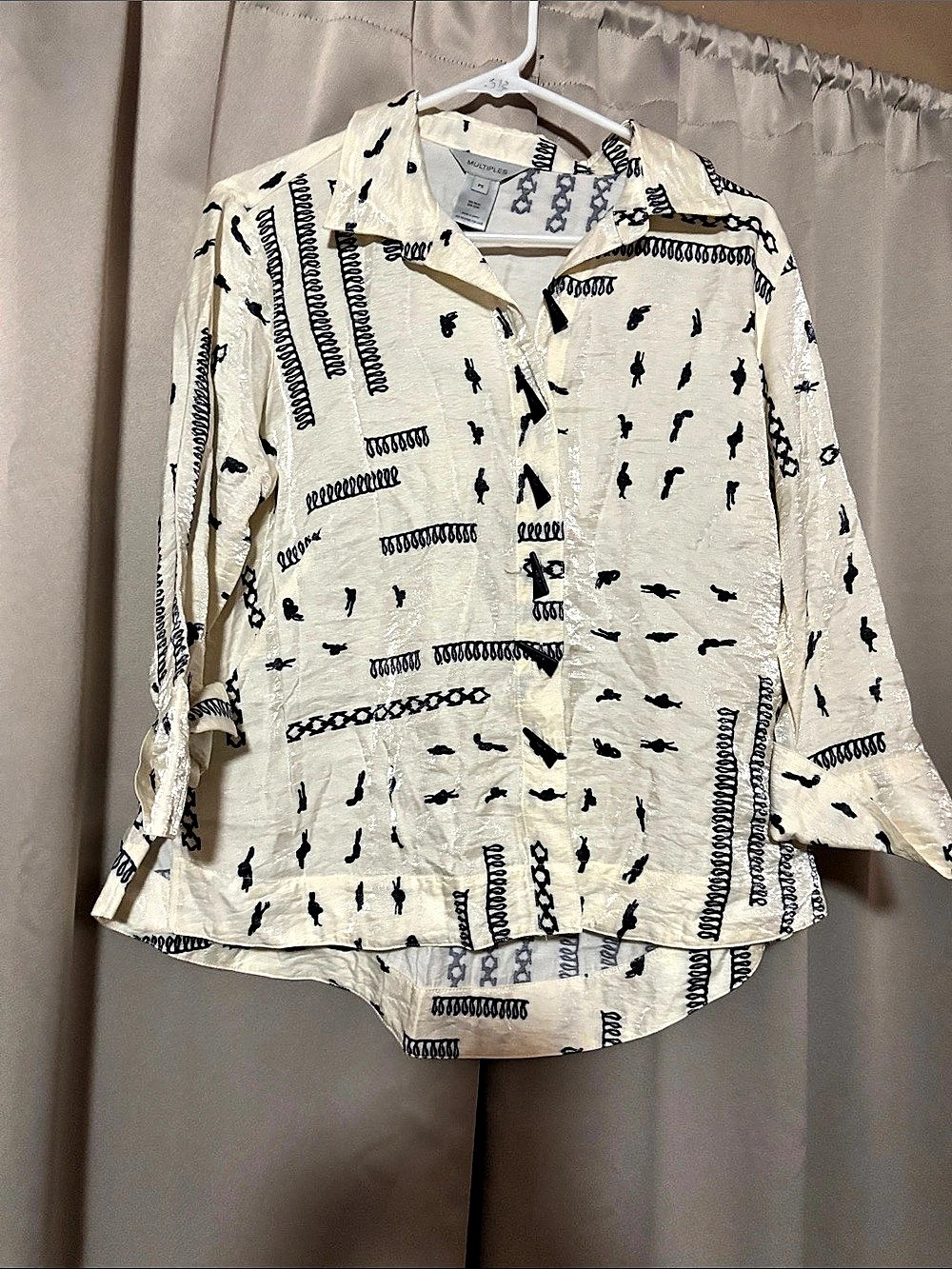 Multiples Abstract Print Button Down in Cream & Black Size ps